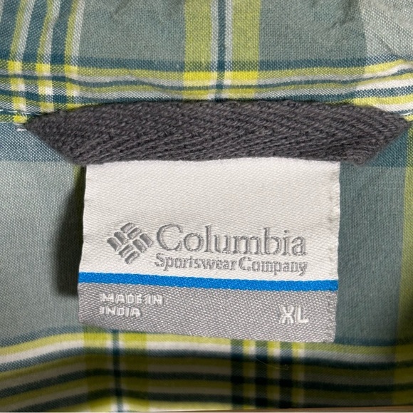 Columbia Button Up Short Sleeve Green Plaid Cotton Shirt-Men Size XL - Picture 4 of 7